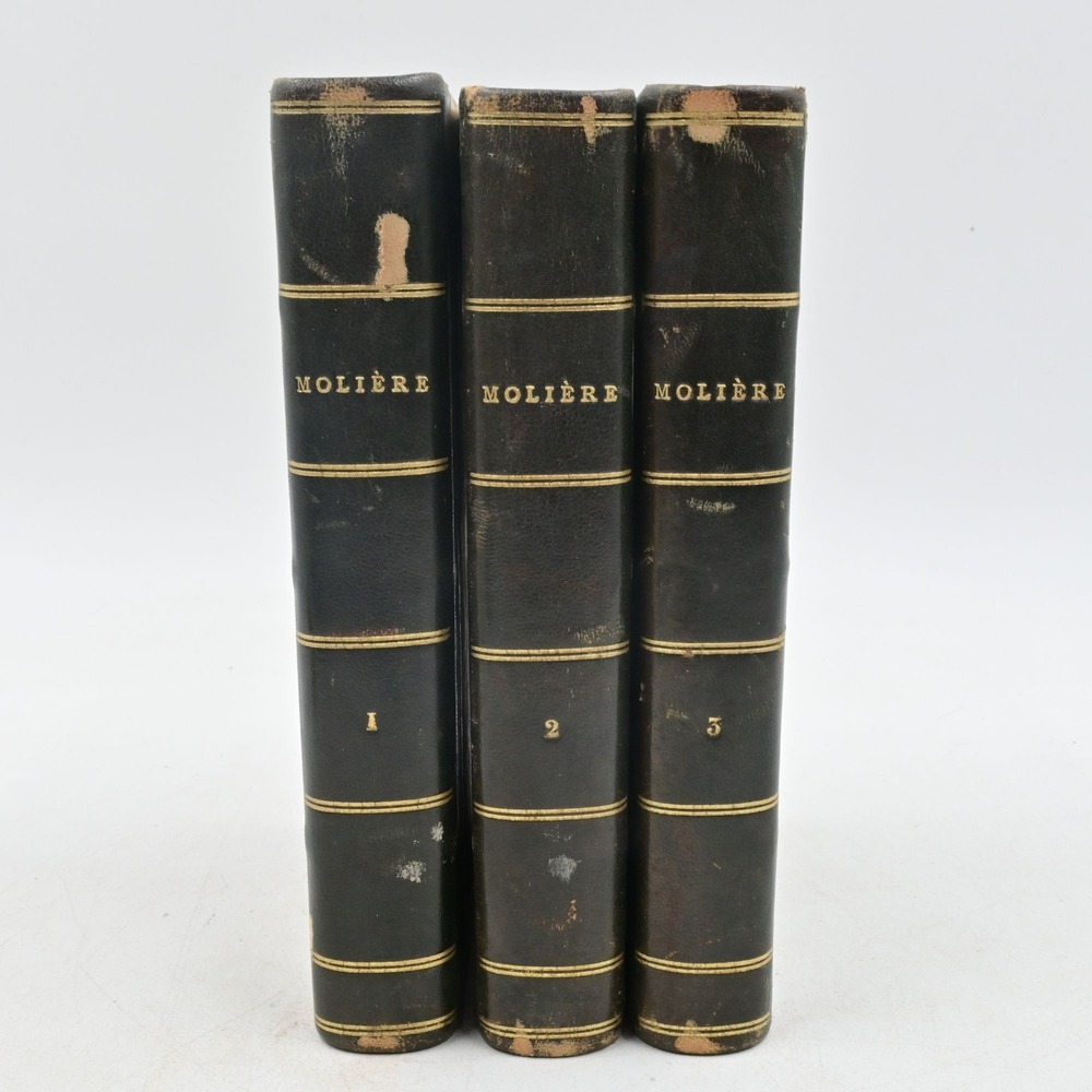 Moliere Oeuvres 3 Vol Set Garnier Frères Antique French Leather Bound Books VTG